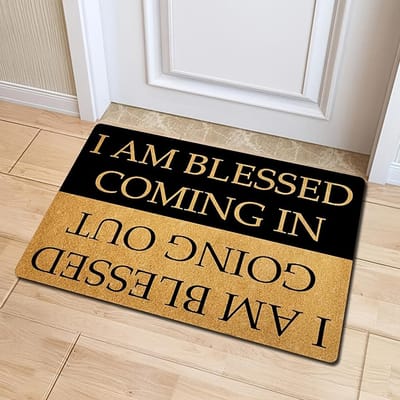 Paillasson Citation Inspirante Béni Dos Antidérapant Tapis Entrée Intérieur Je suis Béni Sortir Bénir Paillasson Décoration de Maison 50X80CM