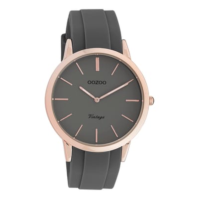 OOZOO Timepieces - Rosé goudkleurige horloge met donker grijze rubber band - C20172