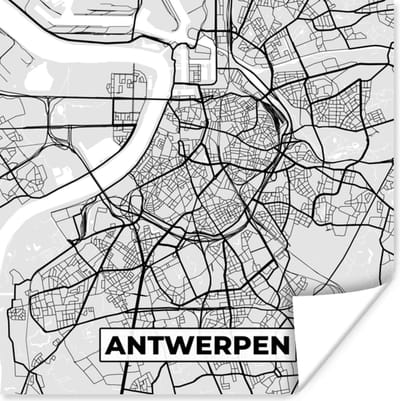Poster België – Antwerpen – Stadskaart – Kaart – Zwart Wit – Plattegrond - 100x100 cm XXL
