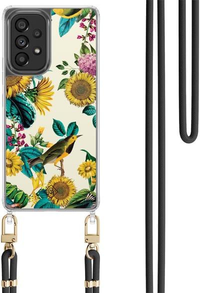 Casimoda® hoesje met koord - Geschikt voor Samsung A53 - Zonnebloemen / Bloemen - Afneembaar koord - TPU/polycarbonaat - Geel