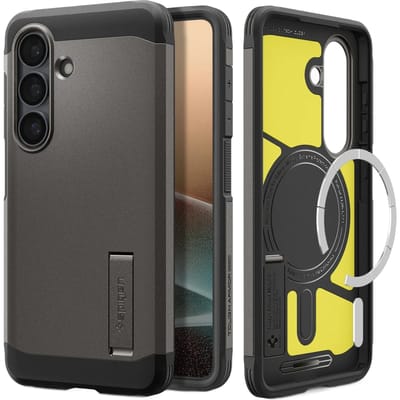 Spigen Tough Armor Hoesje Geschikt voor Samsung Galaxy S26 Plus | Compatibel met MagSafe / Qi2 | Back Cover Militaire Standaard | Kickstand | Gunmetal