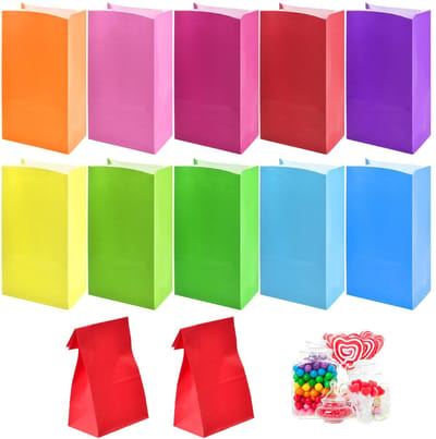 Dailygoods- Feestzakken 50 Stuks - Papieren Draagtassen - Kraftpapier - Effen Kleur - 10 Kleuren - 13x8x24cm - Papieren Zakken