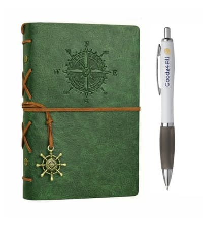 Goodz4All Vintage Lederen Notitieboek met Pen - Schetsboek Notebook A6 - Travel Journal Refill Olijf Groen -Reis Dagboek Retro met Blanco Papier Navulbaar 10x15 cm