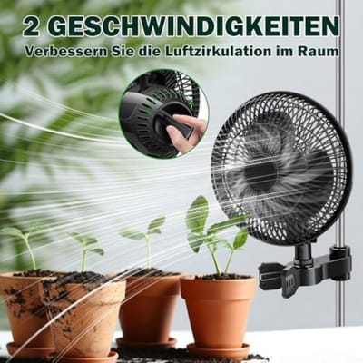 Oscillerende clipventilator voor kweektent met instelbare snelheid, 90° rotatie en 120 graden verticale kanteling, stille ABS-constructie, ideaal voor plantengroei, slaapkamers en