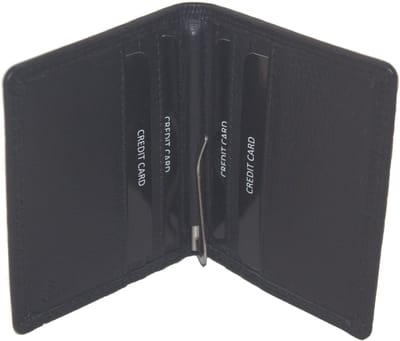 Oi zwart lederen portemonnee met geldklem / billfold met dollarclip en ruimte voor pasjes verticaal / platte beurs met klem voor biljetten / RFID SAFE / zwart leer / 444