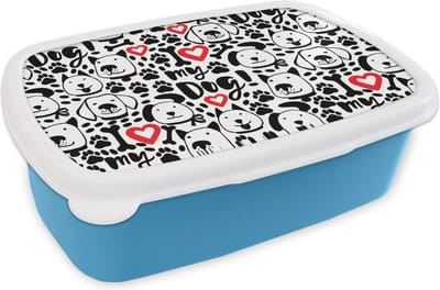 Broodtrommel Blauw - Lunchbox - Brooddoos - Patronen - Hond - Quote - Jongens - Meisjes - Kinderen - Kids - 18x12x6 cm - Kinderen - Jongen