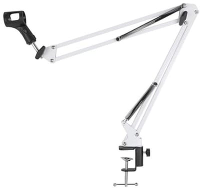 Micfuns whtie Verstelbare microfoonstandaard, professionele microfoonhouder met spin en adapter voor studioprogrammaopnames, radio, tv-zender, compatibel met Blue Yeti-microfoon