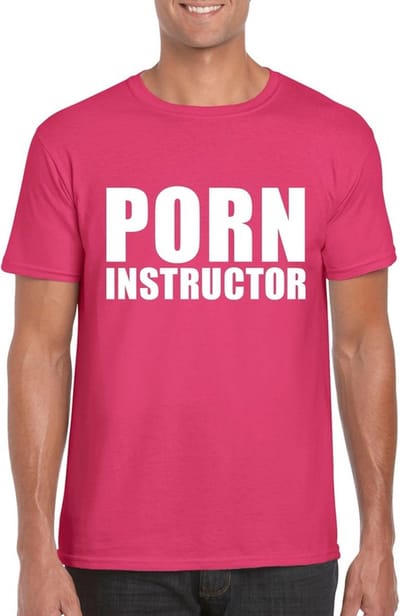Porn instructor - tekst t-shirt - roze - voor heren - korte mouwen S
