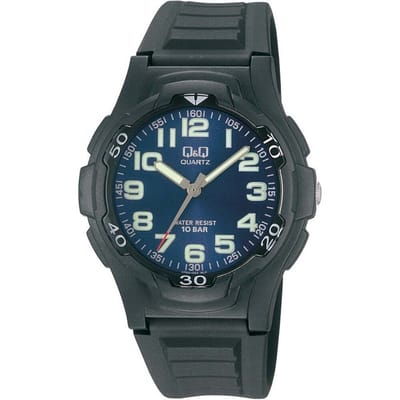 Q&Q VP84J003Y - Horloge - Sport - Analoog - Kinderen - Plastic band - Rond - Cijfers - Kunststof - Zwart - Groen - 10 ATM