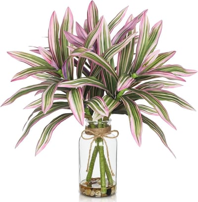 Faux groene stengels in glazen vaas met waterstenen - Dracaena kunstplant voor boerderij, keuken en diner tafels - 15,7 inch decoratieve potplanten centerpiece
