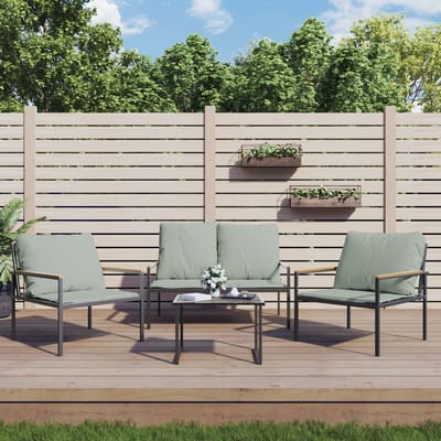 vidaXL - 4-delige - Loungeset - met - kussens - staal - antracietkleurig