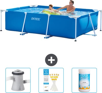 Intex Rechthoekig Frame Zwembad - 260 x 160 x 65 cm - Blauw - Inclusief Zwembadfilterpomp - Testrips - Chloor