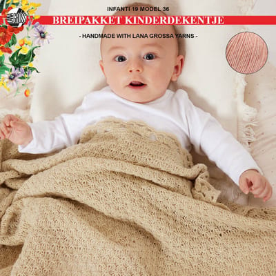 Breipakket deken- kinderdeken- kado-kraamcadeau- Ecopuno garen-Lana Grossa-model 36 van Infanti 19 -perzik 007