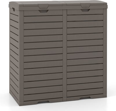 COSTWAY Vuilnisbak met dubbel deksel, 235 l, voor buiten, met uittrekbare opvangbak en handgreep, waterdichte afvalbak, afvalemmer voor tuin, achtertuin, terras, bruin