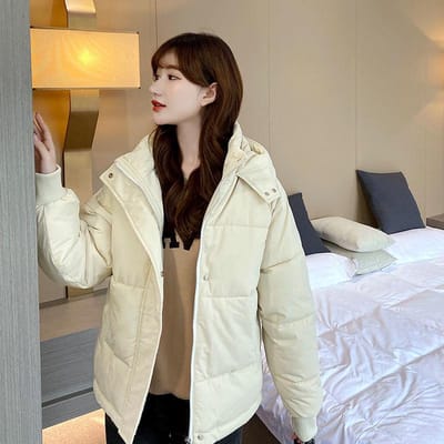 Winterkleding Effen Kleur Losse Donzen Gewatteerde Jas Korte Katoenen Jas Broodjas Gewatteerde Jas Dames M