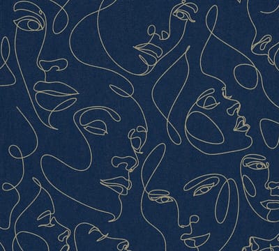 LIJNTEKENING BEHANG | Gezichten - Blauw Goud - A.S. Création Pintwalls III