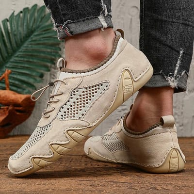 Heren Zomer Lichtgewicht Sneakers Nieuw Mesh Ontwerp Platte Zool Demping Comfortabel Ademend Bovenwerk Modieuze Dagelijkse Schoenen 42 beige