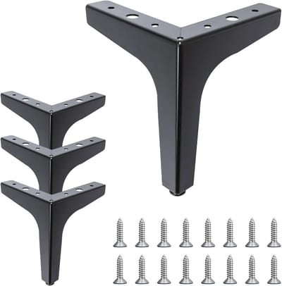 Set van 4 Zwarte Metalen Meubelpoten 15 cm - Triangle Poten voor Sofa, Kasten en Tafels tot 500 kg Belastbaar met Schroeven