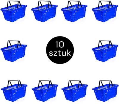 Mega-M Winkelmandjes Set - 10 Stuks - 22 Liter - Blauw - Stapelbaar - Dubbele Handgreep - Kunststof - Professionele Winkeluitrusting