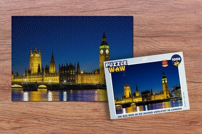 Puzzel De Big Ben in de avond verlicht in Londen - Legpuzzel - Puzzel 1000 stukjes volwassenen