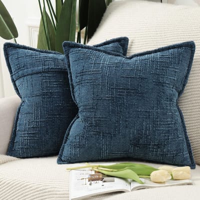 Set van 2 Chenille Kussenhoezen Zacht Neutraal Decoratief voor Bank en Slaapkamer 60x60cm Blauw