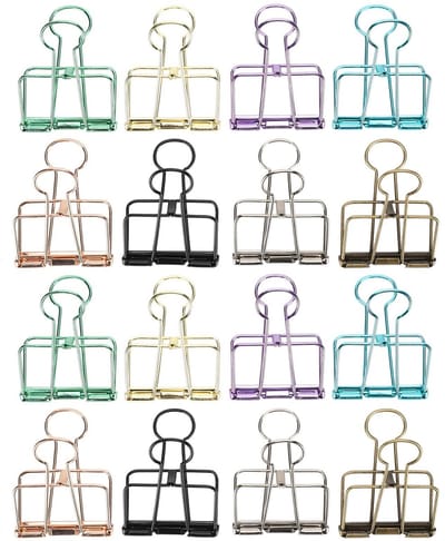 Dailygoods- Foldback Clip 16 Stuks - Sterke Greep - IJzerdraad - Diverse Kleuren - Afmetingen Groot/Middelgroot/Klein - Gewicht Groot: 308g - Papierclip