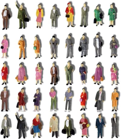 Diverse Miniatuur Figuren voor Modelspoor en Architectuur, Staande Personen in Verschillende Poses, H0 1:87, 40 Stuks voor Realistische Scènes