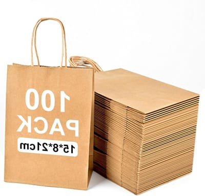 100 stuks bruine papieren zakken met handgrepen, 130 g/m², milieuvriendelijk, ideaal voor geschenken, feestdecoratie en winkelen