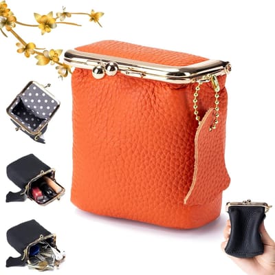 VHV-Make-uptasje - Mini make-uptas - Leren cosmetica tasje - Compact - Met ritssluiting - Voor lippenstift, parfum en sieraden - Voor in de handtas en op reis - Oranje