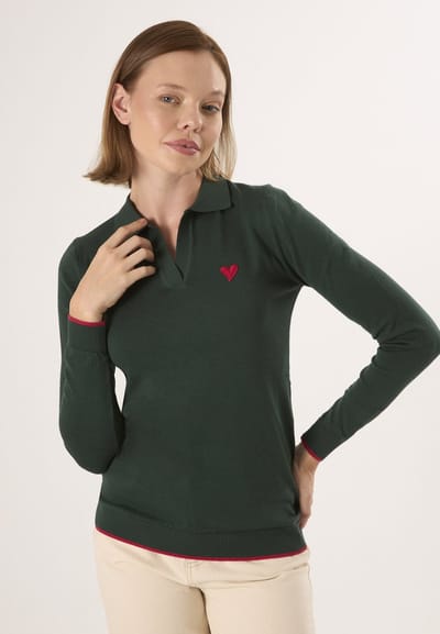 Felix Hardy Gebreide Polo Trui - Polo Kraag - Sweater Polo Shirt %100 Katoen Dames Groen - L
