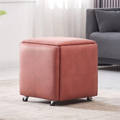 Kubus Poef - Voetenbankje - Woonkamer Opruimen - 5-in-1 Multifunctioneel - 14/18 inch - Rood