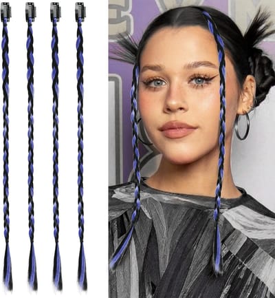 Haarstukken voor dames, 17 inch, synthetische vlechten, 4 stuks, zwart en blauw, ideaal voor dagelijks gebruik en feestelijke looks