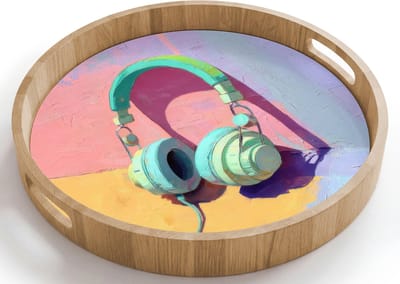 Dienblad rond 40x40 cm - Schootdienblad hout - Koptelefoon - Mintgroen - Draad - Borrelplank rechthoek - Plateau houten dienbladen