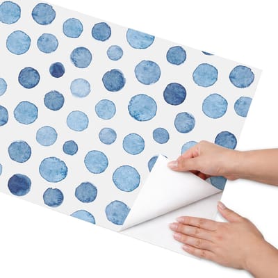 Coloray Meubel Wrap Folie - Blauw Meubelfolie - 50x100 cm - Decoratiefolie Blauwe stippen - Meubel Wrap Folie - Waterverf Meubelfolie - Plakfolie Meubels - Keuken decoratie - Achtergronden en patronen