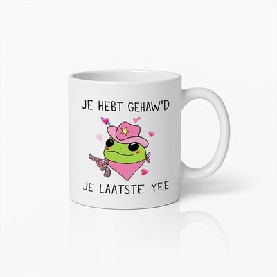 Grappige Koffiemok met Schattige Cowboy Kikker – "Je Hebt Gehaw’d Je Laatste Yee" Tekst – Humoristisch Cadeau voor Vrienden & Collega’s