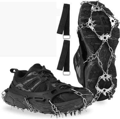 Famanu - Stijgijzers voor Wandelschoenen met 24 spikes, Antislip Spikes, Ijsklauwen, Antislip Klauwen voor Schoenen en Laarzen, Sneeuwspikes voor Wandelen, Joggen, Klimmen en Wandelen (L)