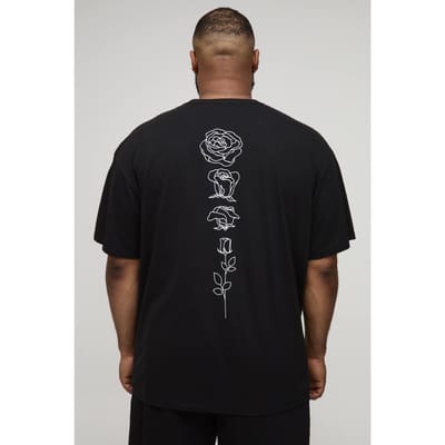 Plus Overmaatige T-shirt met bloemmotief en lijntekening | Black | Size 2XL