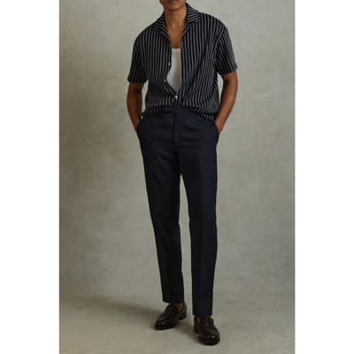 Reiss Ss Striped Rib Shirt Navy/white Size: M | Casual Shirts Outlet | Heren | Wit