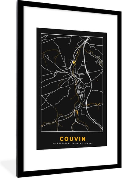 Fotolijst incl. Poster - Gold - Couvin - Kaart - Plattegrond - Stadskaart - 60x90 cm - Posterlijst