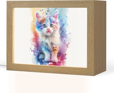 Nachtlampje 20x15 cm - Kinder lampje - Kat - Kleurrijk - Verf - Dier - Wit - Tafellamp kinderkamer - Slaapkamer lamp - Bedlamp kinderen - Kinderlampje stopcontact - Wandlamp babykamer - Nachtlampjes