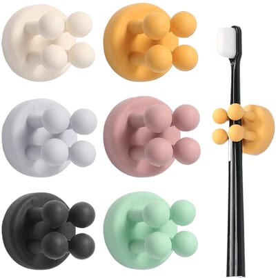 Dailygoods- Tandenborstelhouder 6 Stuks - Siliconen - Antislip - Wandhouder - Geen Boren - Waterdicht - Kleurrijk Ontwerp - Tandenborstelhaak