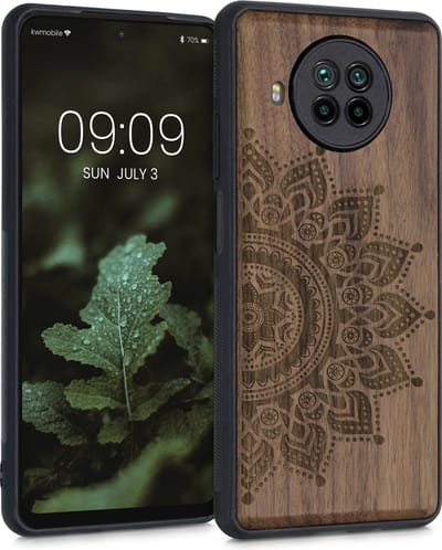 kwmobile telefoonhoesje geschikt voorXiaomi Mi 10T Lite - Hoesje met bumper - hout - In donkerbruin Opkomende Zon design