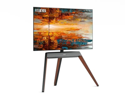 FITUEYES tv standaard Picasso Serie Bodem ‑ tv standaard voet – 55–78″ – Beukenhout & Aluminium – Zwenk ±20° – VESA 200×100‑600×400 – Draagvermogen 45 kg - tv voet