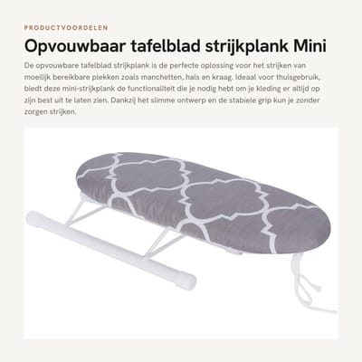 Dailygoods- Strijkplank Opvouwbaar - Mini-Strijktafel - Antislip Voetafdekking - Afneembare Hoes - Multifunctioneel voor Manchetten/Kraag