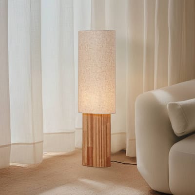 Lindby - vloerlamp hout - 1licht - Hout, textiel - H: 100 cm - E27 - Hout licht, beige