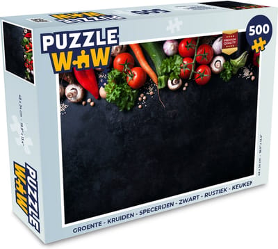 Puzzel Groente - Kruiden - Specerijen - Zwart - Rustiek - Keuken - Legpuzzel - Puzzel 500 stukjes