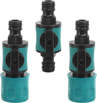 Tuinslangkoppelingen met regelklep, pakket van 3 16 mm waterslang, snelle connector, tuinslang, kraan met 2-weg regelklep voor 1/2 inch waterslangen