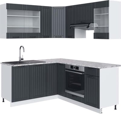 Vicco Hoekkeuken Fame-Line, Anthrazit-Gold Landhaus/Wit, 190 x 160 cm, WB Marmer