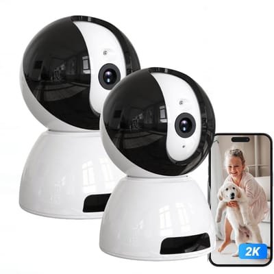 Beveiligingscamera Binnen - 6MP Pan & Tilt - Indoor Cam - Binnencamera - Huisdiercamera - Nachtzicht - Bewegings- en geluidsdetectie - Tweerichtingsaudio - Beveiligingscamera Met WiFi en App – Wit - 2PC