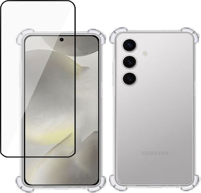 Geschikt voor Samsung Galaxy S24 - Hoesje + Screenprotector – Full Cover Gehard Glas + Shock Proof Case – Transparant